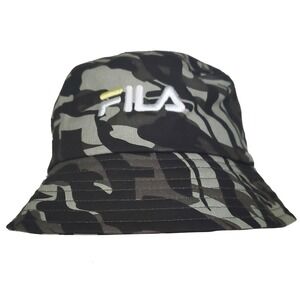 Fila Camo Bucket Hat Cap Embroidery Logo Black Gray Camouflage New‎